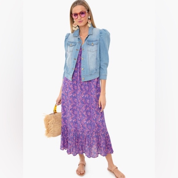 Emerson Fry Dresses & Skirts - Emerson Fry India Sundress Violet Wildflower Tie Straps Size M L  Tiered Maxi